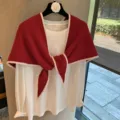 Bufanda de punto superposicion top manga larga chic elegante mujer moda ropa casual - Rojo Vino Brillante