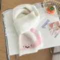 Bufanda de invierno de punto acogedora para mujer, lindo diseño de gato rosa y blanco, cuello cálido suave. - Gato Perezoso - Blanco