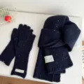 Knit scarf and gloves set dark blue winter warm cute colorful flecked cozy thermal fashion accessory - Scarf and Gloves Set / Navy Blue