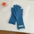 Blue knitted gloves for women, warm winter long cuff mittens with cute speckled design. - Gloves / Blue
