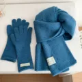 Cozy blue speckled knit scarf and gloves set, warm winter fashion accessory for women. - Scarf and Gloves Set / Blue