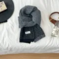 Bufanda de punto gris, bufanda de invierno a rayas para mujer, bufanda de lana suave - Gris Oscuro Contraste