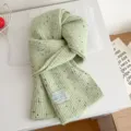 Green speckled knit scarf for women, winter cozy woolen scarf with label, stylish daily wear. - Scarf / Bean Green