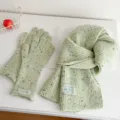 Cozy light green speckled knitted scarf and gloves set designed for stylish winter warmth. - Scarf and Gloves Set / Bean Green