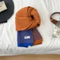 Bufanda de punto a rayas marrones y azules para mujer, bufanda de invierno suave, cálida y gruesa. - Naranja Contraste