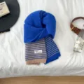 Blue and brown striped knitted scarf for women, cozy winter thermal neck warmer neckwear - Contrast Blue
