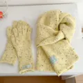 Womens winter knitted scarf and gloves set with colorful speckles warm thick fashion cozy - Scarf and Gloves Set / Yellow