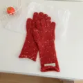 Red speckled knit gloves for women winter warm wool mittens stylish cute accessory - Gloves / Red