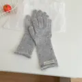 Grey specked knit gloves for women, winter warm long cuff knitted gloves with colorful dots. - Gloves / Light Gray