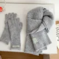 Grey Knit Speckled Scarf and Gloves Set Winter Warm Woolen Fashion Accessories - Scarf and Gloves Set / Light Gray