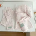 Pink speckled knit scarf and gloves set winter cozy warm woolen women fashion accessories - Scarf and Gloves Set / Pink