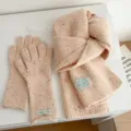 Pink speckled knit scarf and gloves set, warm winter wool accessories for women. - Scarf and Gloves Set / Apricot