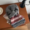 Retro Fair Isle knitted winter scarf, thickened warm color-block neck warmer for women. - Fair Isle Diamond - Gray