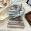 Cozy Fair Isle knitted scarf in green and blue, thick warm winter neck warmer for women and students. - Sky Blue