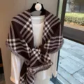Classic brown white plaid winter women shawl cozy fringe wrap stylish elegant warm scarf - Coffee Plaid