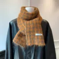 Bufanda de punto a cuadros retro invierno cálido chal de lana mullido y elegante - Cuadros Amarillos