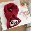 Acogedora bufanda de invierno de punto rojo para mujer, diseño de panda tierno, cuello corto cálido. - Oso Rojo