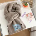 Bufanda de invierno de punto con bordado de elefante lindo para mujer cuello cruzado - Elefante Caqui