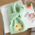 Bufanda de punto cruzado con bonito patrón de pollito estilo coreano, bufanda corta cálida de invierno. - Patito Verde