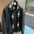 Striped narrow wool knit scarf for women, trendy long knitted baguette scarf style. - Black and White Patchwork