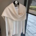 Detalles del chal bufanda de punto 100% lana, accesorio cálido de color sólido chic. - Beige / 220x55cm