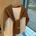 Elegante otoño invierno lana chal bufanda conjunto versátil casual asimétrico tejido cálido - Chal Plano de Lana / Café