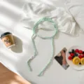 Hecho a mano verde menta ganchillo gargantilla bufanda versátil collar largo tejido mujer - Verde Claro