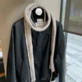 Solid color narrow wool long scarf for women, stylish knitted baguette scarf variant. - Apricot