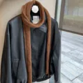 Brown narrow wool scarf, chic knitted long scarf for women daily autumn winter fashion style. - Coffee