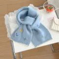 Light blue knitted scarf for women, featuring cute 3d butterfly embroidery and warm soft fabric. - Blue
