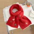 Red knitted winter scarf with 3D butterfly embroidery, cozy and sweet warm neck wrap. - Red