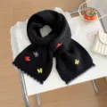 Black knitted scarf for women featuring colorful 3D butterfly embroidery, cozy winter warm neck. - Black
