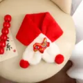 Bufanda de invierno de peluche para ninos roja y blanca calentador de cuello con bordado. - Bendición Caballo Rojo Doble Bola