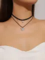 Double layer black cord choker necklace with crystal and rhinestone butterfly pendants for women - Double Layer Rhinestone Butterfly Pendant Choker (LKN011BK)