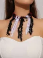 Gothic style black and white fringe choker necklace with butterfly pendant variant style. - Black White Red Multi-Layer Yarn Tassel Alloy Butterfly Choker (BRN014BK)