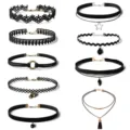 Black Lace Velvet Choker Necklace Set Gothic Vintage Styles Variant Options For Women - Vintage Black Lace Velvet Ribbon Necklace Nine-Piece Set (YR286九件套)