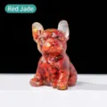 Roter Jaspis Kristall Epoxidharz Bulldogge Figur, süße Welpen Tischdeko für Büro. - Roter Jaspis