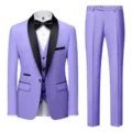 Men's 3-piece slim business formal suit with shawl lapel, jacket, vest and pants set. - XS / Set / Violet