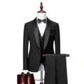 Men's 3-piece slim fit tuxedo suit shawl lapel formal business wedding suit set for groom. - XS / Set / Black