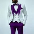 Herren Anzug Dreiteiler weiß lila slim fit Business Party Anzug Detailansicht Mode. - XS / Oberteil und Unterteil / Lila