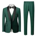 Men's dark green three-piece slim fit business wedding suit set with shawl lapel - XS / Set / Dark Green