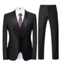 Herren 3-teiliger Slim Fit Business Schalkragen Anzug Set mit Blazer Weste Hemd Krawatte. - XS / Oberteil und Unterteil / Schwarz