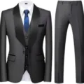 Abito da uomo slim a 3 pezzi con collo sciallato, elegante giacca da cerimonia per feste nuziali. - Grigio scuro