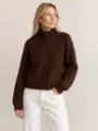 Women brown zip-up knit cardigan sweater casual loose autumn winter daily top fashion apparel - Dark Brown