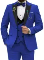 Men royal blue 3 piece suit slim fit business wedding tuxedo formal blazer vest set. - Sapphire Blue