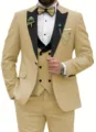 Men's three-piece suit business wedding formal blazer vest trousers stylish outfit set - XS / Set / Champagne