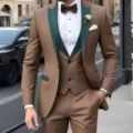 Men's business formal suit three piece set slim fit color matching lapel suit for party banquet. - XS / Set / Brown Set