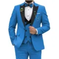 Men's 3-piece royal blue suit set with blazer, vest, and trousers for formal events. - XS / Set / Light Royal Blue