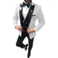 Men's slim fit 3-piece tuxedo suit in white and black for business wedding and formal party. - White