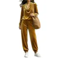 Women's velvet two-piece lounge set with cowl neck long sleeve top and jogger pants - S / Top And Bottom / Gold